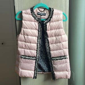 NEW Karl Lagerfeld pink puffer vest with Tweed detail